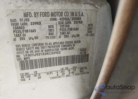 2003 Ford Escape Xlt из США, поврежденный, VIN 1FMYU931X3KC03952